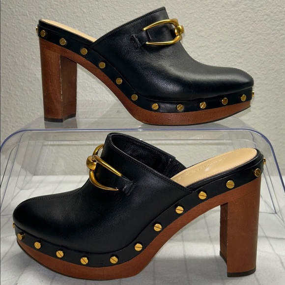 Veronica Beard Giles Block Heel Mule Clogs, Black,Size 8M Bohemian leather Heel - Picture 4 of 12